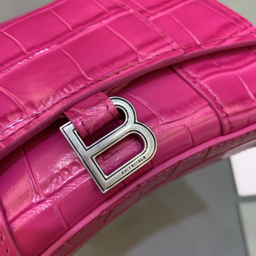 Balenciaga Hourglass Mini Handbag With Chain Crocodile Embossed Shoulder Bag Pink red